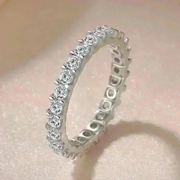 💥925 Silver Plated Bar Setting Round Cut Moissanite CZ Ring, GPMB1559 - Picture 3 of 6